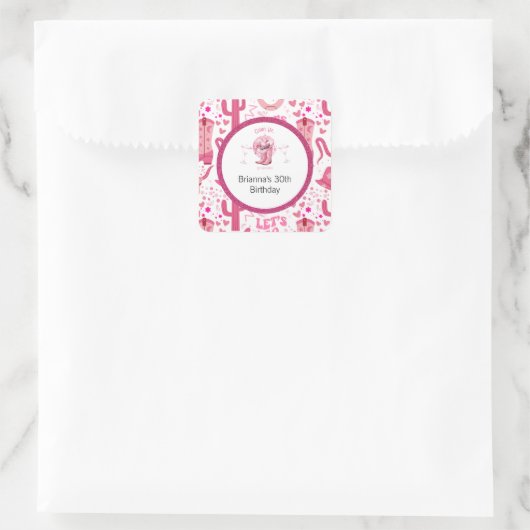 Sticker Carré Joli rose et Parties scintillant fille fille Anniv (Sac)