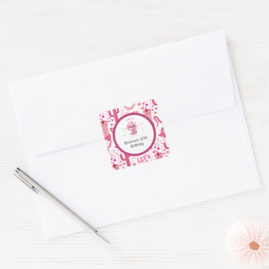 Sticker Carré Joli rose et Parties scintillant fille fille Anniv (Enveloppe)