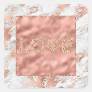Sticker Carré Joli Rose Or Blanc brillant Marbre Carré St