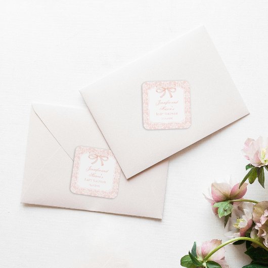 Sticker Carré Joli ruban rose arc bohème bébé fille douche