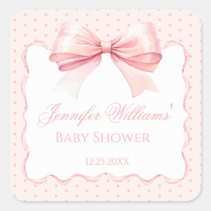 Sticker Carré Joli ruban rose arc boho bébé fille douche
