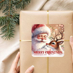 Sticker Carré Joli Santa personnalisé Rudolph Fêtes d'hiver