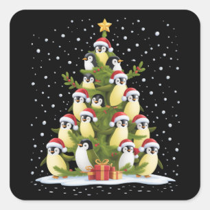 Sticker Carré Joli sapin de Noël au pingouin drôle de vacances
