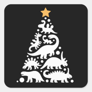 Sticker Carré Joli sapin de Noël Dino Drôle de dinosaure de vaca