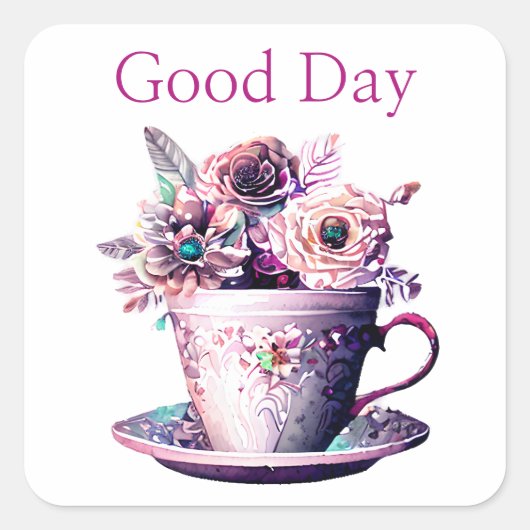 Sticker Carré Joli Shabby Chic Victorian Teacup Time (Devant)