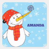 Sticker Carré Joli Snowman Personnalisable Enfants Noël (Devant)