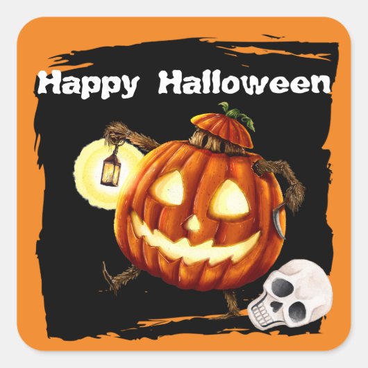 Sticker Carré Joli Spider Jack o' Lantern Enfants Halloween (Devant)