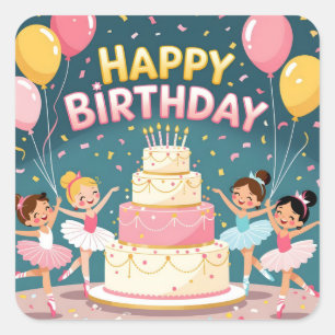 Sticker Carré Joli thème d'anniversaire de ballerine