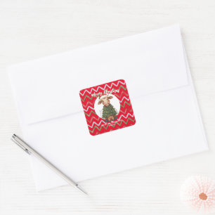 Sticker Carré Joli vache joyeux Noël arbre de Noël veau bœuf mot