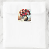 Sticker Carré Joli Vase de Red Poppies (Sac)