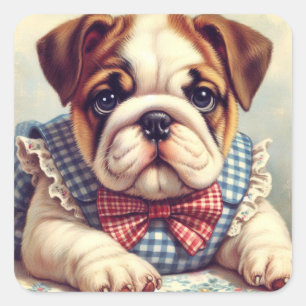 Sticker Carré Joli Vintage anglais Bulldog Art