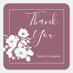 Sticker Carré Joli violet et blanc Mariage Floral Merci
