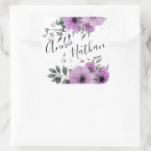 Sticker Carré Joli violet Floral mignon Mariage de script romant (Sac)