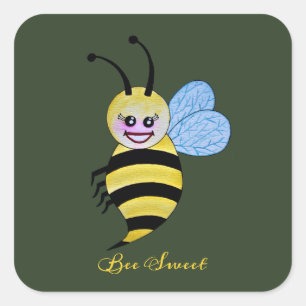Sticker Carré Jolie Abeille Aquarelle Avec Un Bon Sourire