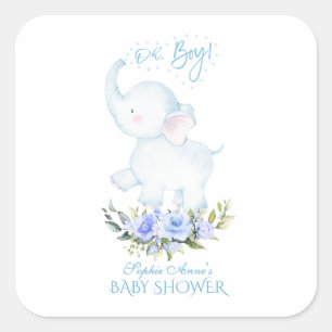Sticker Carré Jolie aquarelle Elephant Oh Baby shower garçon