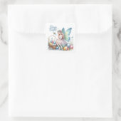 Sticker Carré Jolie aquarelle Fée de Pâques (Sac)