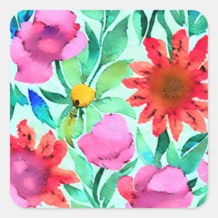 Sticker Carré Jolie aquarelle florale