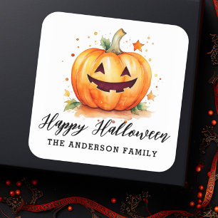 Sticker Carré Jolie aquarelle Jack-o-lanterne Halloween heureux