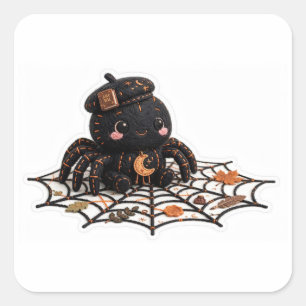 Sticker Carré Jolie araignée d'Halloween en broderie