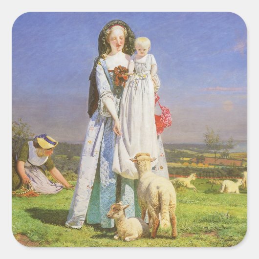 Sticker Carré Jolie Baa Lambs par Ford Madox Brown (Devant)