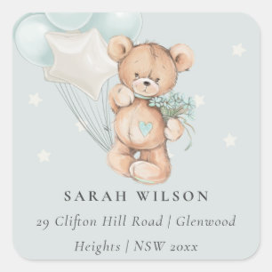 Sticker Carré Jolie Bear Balloon Floral Bunch Heart Adresse