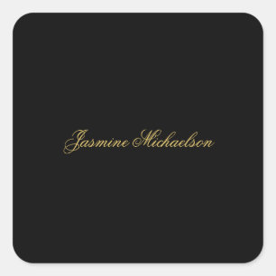 Sticker Carré Jolie calligraphie chic nom noir et or