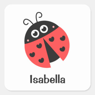 Sticker Carré Jolie coccinelle rouge et noire avec des cœurs pou