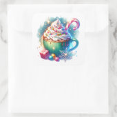 Sticker Carré Jolie Coupe de Noël d'aquarelle de cacao chaud (Sac)