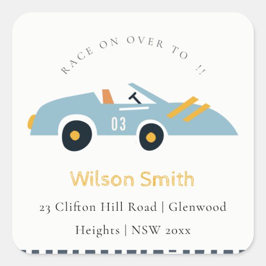 Sticker Carré Jolie Course Sur Plus À Blue Racing Voiture Adress (Devant)