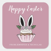 Sticker Carré Jolie Coussin Rose Boeuf Oreilles de Pâques (Devant)