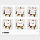 Sticker Carré Jolie cuisine rose et blanc Aquarelle Fleurs (Feuille)