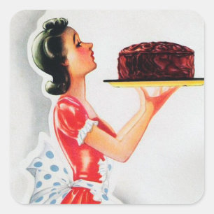Sticker Carré jolie dame de gâteau rétro vintage