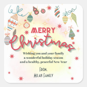 Sticker Carré Jolie décoration fête de Noël invitation