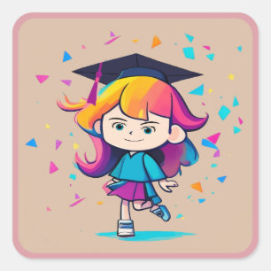 Sticker Carré Jolie dessin animé de remise de diplômes avec chap