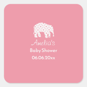 Sticker Carré Jolie éléphant blanc Baby Shower personnalisé