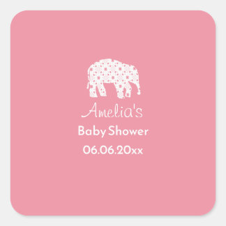 Sticker Carré Jolie éléphant blanc Baby Shower personnalisé