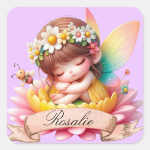 Sticker Carré Jolie fée endormie rêves doux floraux fantaisistes