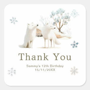 Sticker Carré Jolie fête d'anniversaire Loup Arctique Hiver