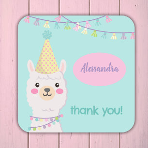 Sticker Carré Jolie fête pastel llama Invitation
