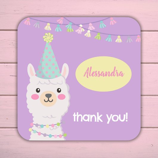 Sticker Carré Jolie fête pastel llama Invitation