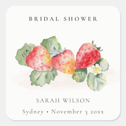 Sticker Carré Jolie feuillage de fraise rouge pour douche de mar (Devant)