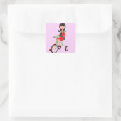 Sticker Carré Jolie Fille à Tricycle Dessin Animé (Sac)