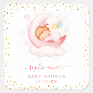 Sticker Carré Jolie fille endormie au-dessus du Baby shower de l