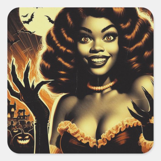 Sticker Carré Jolie fille Halloween (Devant)