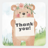 Sticker Carré Jolie fille Ours tenant nom ou message (Devant)