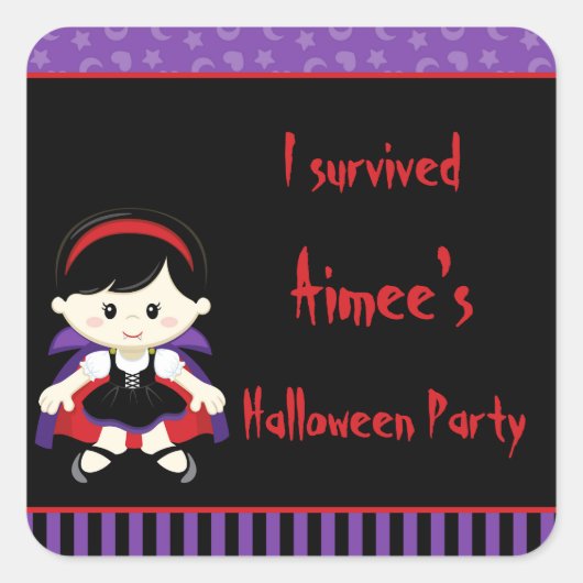 Sticker Carré Jolie fille vampire Halloween 'I Survived' (Devant)