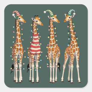 Sticker Carré Jolie girafe de Noël drôle amateur d'animaux de fê