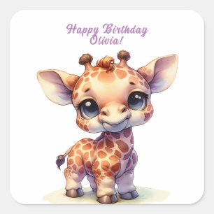 Sticker Carré Jolie girafe joyeux anniversaire