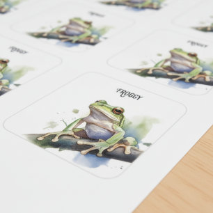 Sticker Carré Jolie grenouille d'arbre à l'aquarelle, personnali