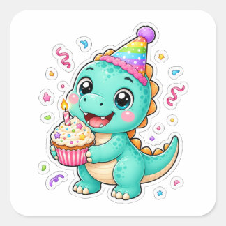 Sticker Carré Jolie illustration de dinosaure pour fête d'annive